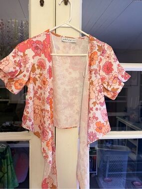Pink & Orange Floral Tie Cross Cardigan